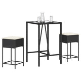 Set Bar da Giardino 3 pz con Cuscini in Polyrattan Nero