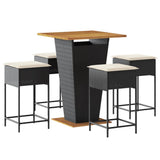 Set Bar da Giardino 5 pz con Cuscini in Polyrattan Nero