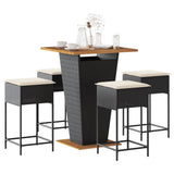 Set Bar da Giardino 5 pz con Cuscini in Polyrattan Nero