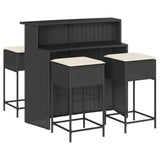 Set Bar da Giardino 5 pz con Cuscini in Polyrattan Nero