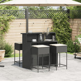 Set Bar da Giardino 5 pz con Cuscini in Polyrattan Nero