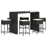 Set Bar da Giardino 7 pz con Cuscini in Polyrattan Nero