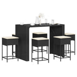Set Bar da Giardino 7 pz con Cuscini in Polyrattan Nero