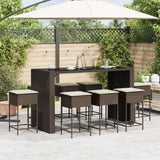 Set Bar da Giardino 9 pz con Cuscini in Polyrattan Marrone