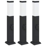 Lampioni a palo con presa elettrica 3 pz 50 cm Nero IP44
