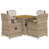 Set da Pranzo da Giardino 5 pz con Cuscini Beige in Polyrattan