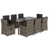 Set da Pranzo da Giardino 9 pz con Cuscini in Polyrattan Grigio
