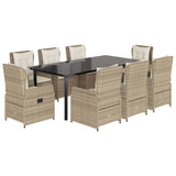 Set da Pranzo da Giardino 9 pz con Cuscini Beige in Polyrattan