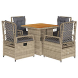 Set da Pranzo da Giardino 5 pz con Cuscini Beige in Polyrattan