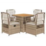 Set da Pranzo da Giardino 5 pz con Cuscini Beige in Polyrattan