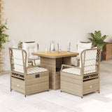 Set da Pranzo da Giardino 5 pz con Cuscini Beige in Polyrattan