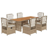 Set da Pranzo da Giardino 7 pz con Cuscini Beige in Polyrattan