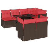 Set Divani da Giardino 8 pz con Cuscini Marrone in Polyrattan