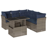 Set Divani da Giardino 6 pz con Cuscini Grigio in Polyrattan