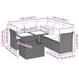 Set Divani da Giardino 6 pz con Cuscini Grigio in Polyrattan