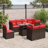 Set Divani da Giardino 9 pz con Cuscini Marrone in Polyrattan