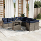 Set Divani da Giardino 11 pz con Cuscini Grigio in Polyrattan