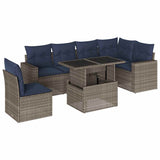Set Divani da Giardino 7 pz con Cuscini Grigio in Polyrattan
