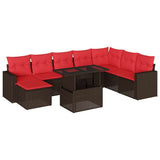Set Divani da Giardino 9 pz con Cuscini Marrone in Polyrattan