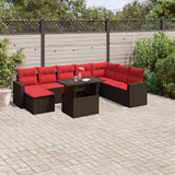 Set Divani da Giardino 9 pz con Cuscini Marrone in Polyrattan