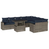 Set Divani da Giardino 10 pz con Cuscini Grigio in Polyrattan