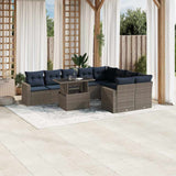 Set Divani da Giardino 10 pz con Cuscini Grigio in Polyrattan