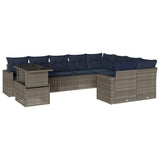 Set Divani da Giardino 10 pz con Cuscini Grigio in Polyrattan