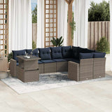 Set Divani da Giardino 10 pz con Cuscini Grigio in Polyrattan