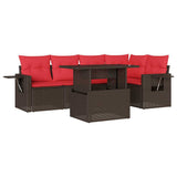 Set Divani da Giardino 6 pz con Cuscini Marrone in Polyrattan