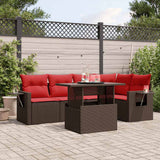 Set Divani da Giardino 6 pz con Cuscini Marrone in Polyrattan