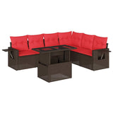 Set Divani da Giardino 7 pz con Cuscini Marrone in Polyrattan