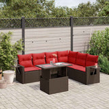 Set Divani da Giardino 7 pz con Cuscini Marrone in Polyrattan