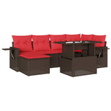 Set Divani da Giardino 7 pz con Cuscini Marrone in Polyrattan