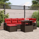 Set Divani da Giardino 7 pz con Cuscini Marrone in Polyrattan