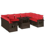 Set Divani da Giardino 10 pz con Cuscini Marrone in Polyrattan
