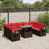 Set Divani da Giardino 10 pz con Cuscini Marrone in Polyrattan