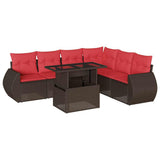 Set Divani da Giardino 7 pz con Cuscini Marrone in Polyrattan
