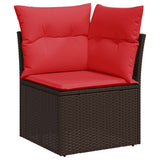 Set Divani da Giardino 7 pz con Cuscini Marrone in Polyrattan