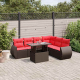 Set Divani da Giardino 7 pz con Cuscini Marrone in Polyrattan