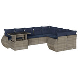 Set Divani da Giardino 10 pz con Cuscini Grigio in Polyrattan