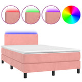 Letto a Molle con Materasso e LED Rosa 120x190 cm in Velluto