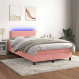 Letto a Molle con Materasso e LED Rosa 120x190 cm in Velluto