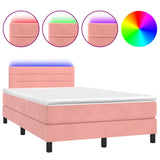 Letto a Molle con Materasso e LED Rosa 120x190 cm in Velluto