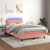 Letto a Molle con Materasso e LED Rosa 120x190 cm in Velluto