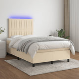 Letto a Molle con Materasso e LED Crema 120x190 cm in Tessuto