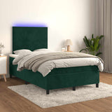 Letto a Molle con Materasso e LED Verde Scuro 120x190cm Velluto