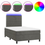 Letto a Molle Materasso e LED Grigio Scuro 120x190cm in Velluto