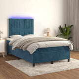 Letto a Molle Materasso e LED Blu Scuro 120x190 cm in Velluto