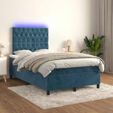 Letto a Molle Materasso e LED Blu Scuro 120x190 cm in Velluto
