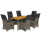 Set da Pranzo da Giardino 7 pz con Cuscini in Polyrattan Grigio
